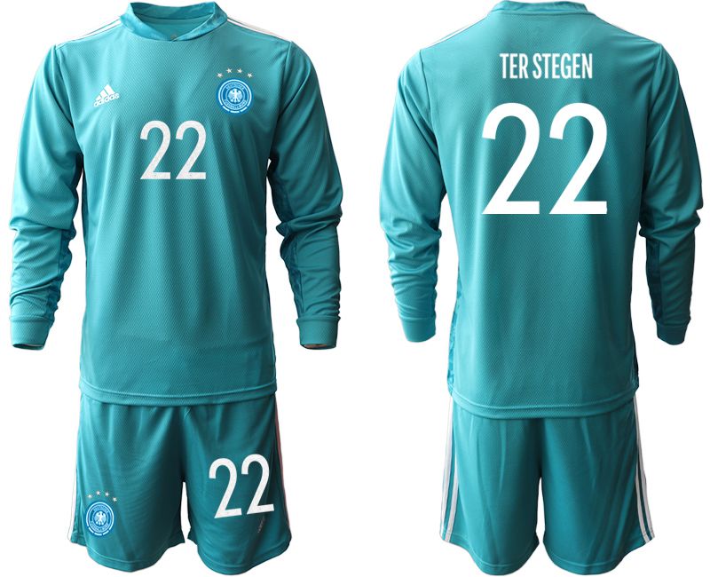 Men 2021 World Cup National Germany lake blue long sleeve goalkeeper #22 Soccer Jerseys->germany jersey->Soccer Country Jersey